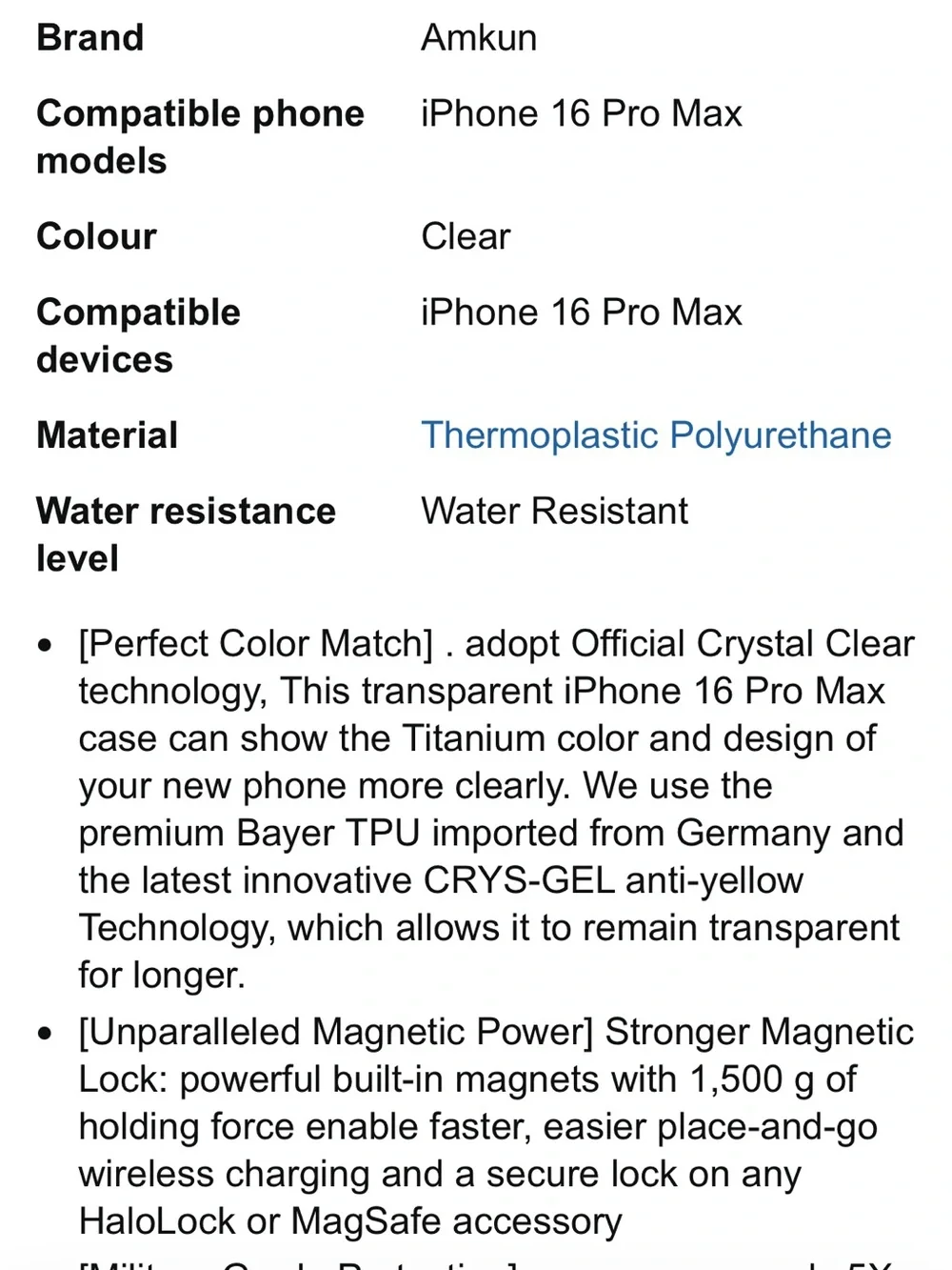 Clear MagSafe-Compatible Protective iPhone Case - Transparent. iPhone 16 pro max